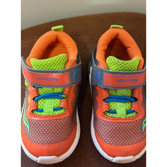 SAUCONY FLASH GLOW LITTLE KIDS' TODDLER SIZE 6 HOOK & LOOP ANTI-ODOR ORANGE - Picture 4 of 10